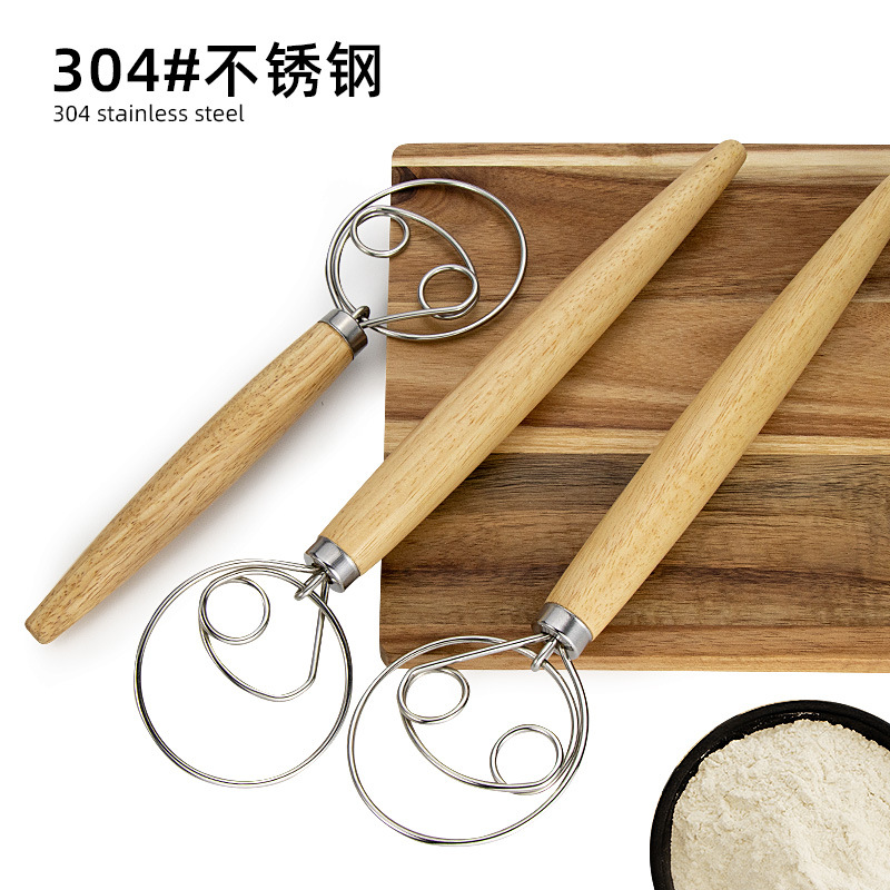 Danish Dough Whisk Wooden Handle Bread Mixer