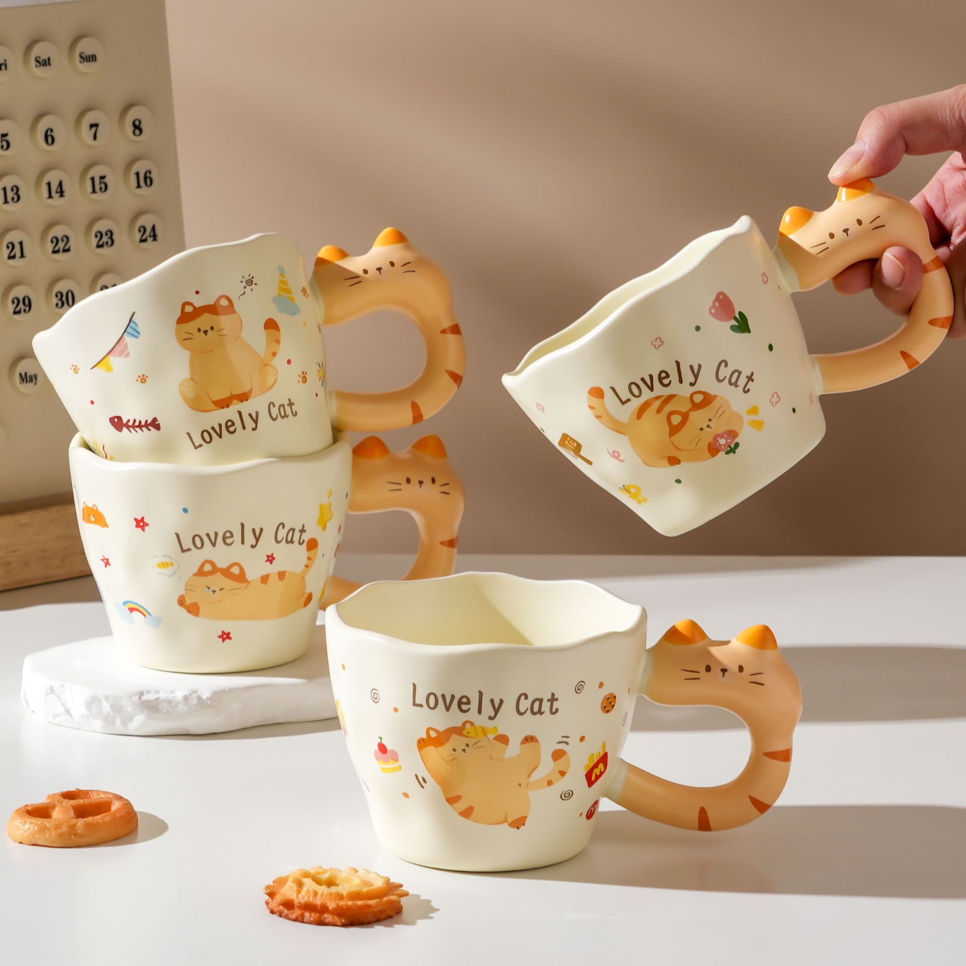 Cute Cat Ceramic Mug With Handle, Cat‑Lovers Coffee Cup