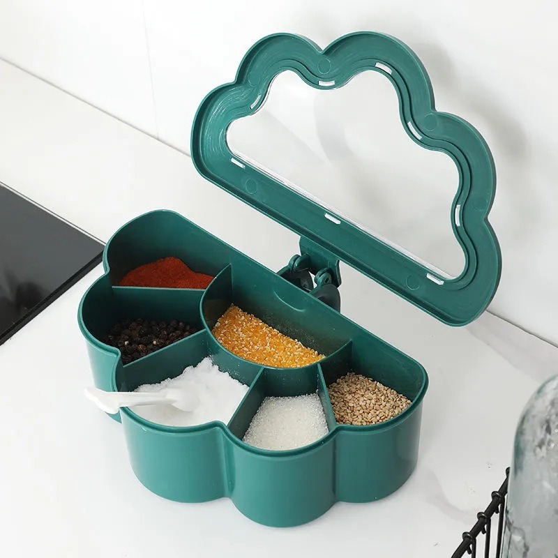 Cloud‑Shaped Seasoning Box, Multi‑Grid Condiment Storage Container for Kitchen