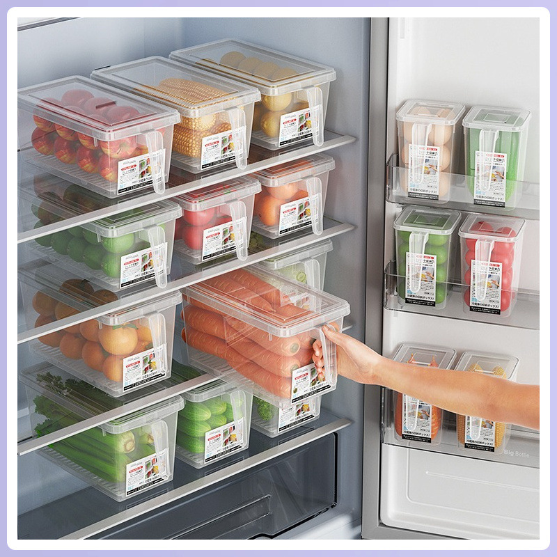 Fridge Storage Container, Food‑Grade Refrigerator Organiser Box, Clear Plastic Fruit Vegetable Storage Box with Lid