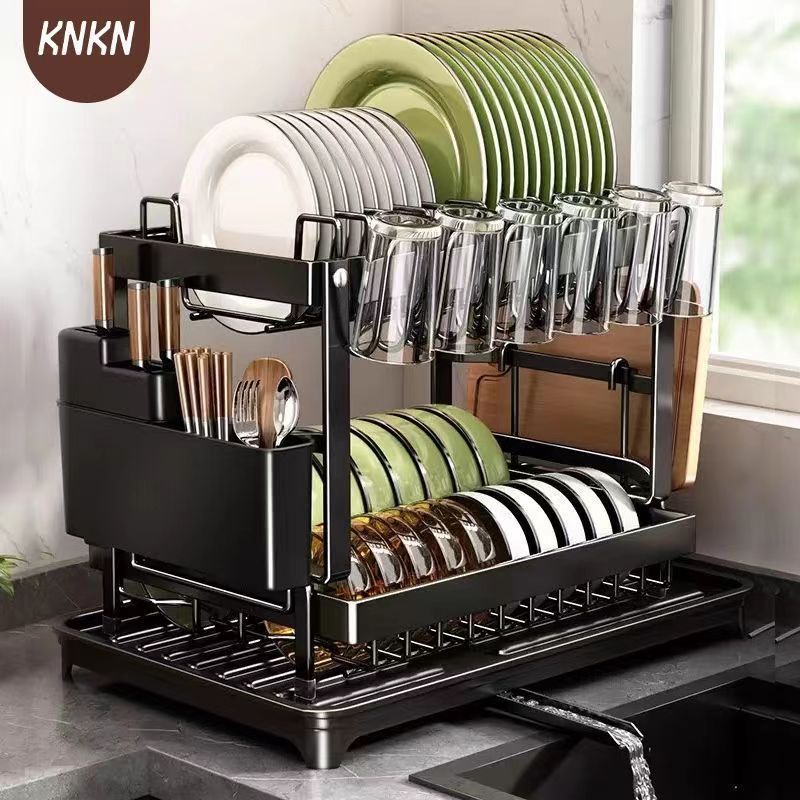 All‑in‑One Foldable Dish Drying Rack, Multifunctional Kitchen Counter Storage with Cup Holder, Cutlery & Cutting Board Slot