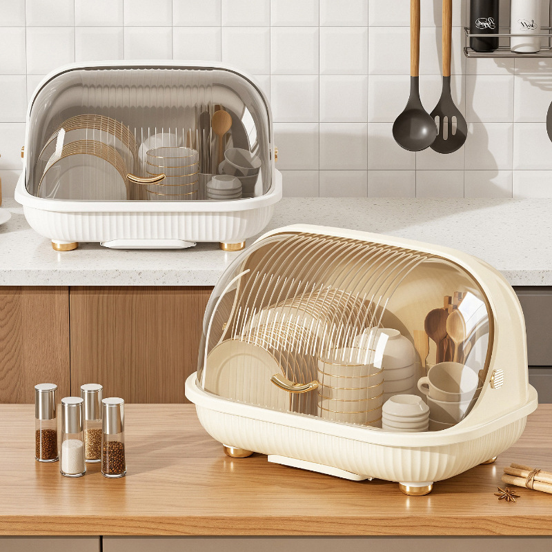 Large Covered Dish Drying Rack, Kitchen Tableware Storage Organizer with Lid