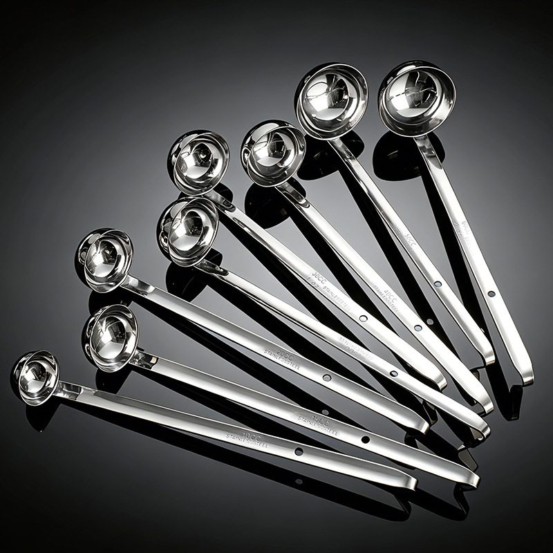 Stainless Steel Measuring Ladle With Hook Long Handle Scale Soup Spoon