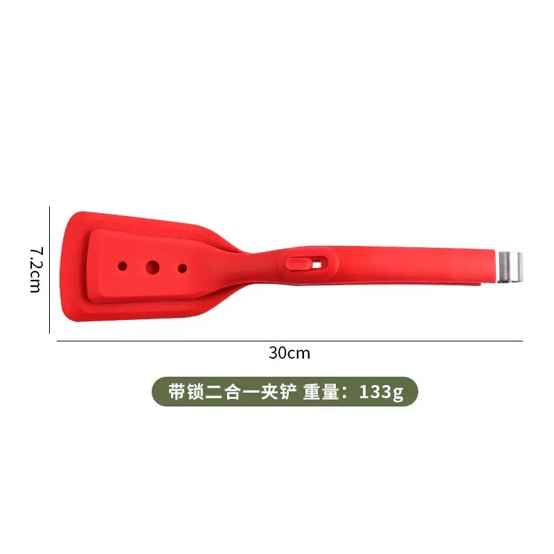 2-in-1 Silicone Spatula with Lock, Non-stick Kitchen Turner and Tongs - Image 2