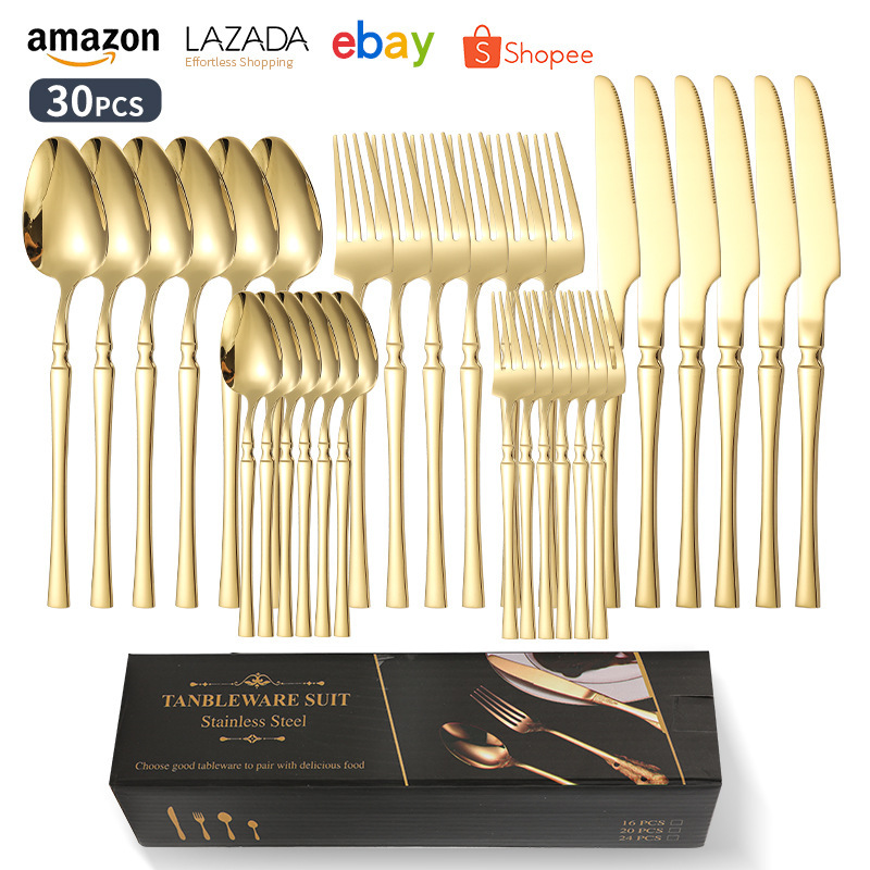 410 Stainless Steel Waist-shaped Cutlery Set, 30Pcs Gift Box Western Tableware