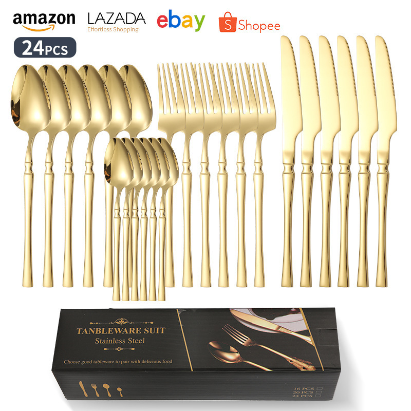 410 Stainless Steel Waist-shaped Cutlery Set, 24Pcs Gift Box Western Tableware