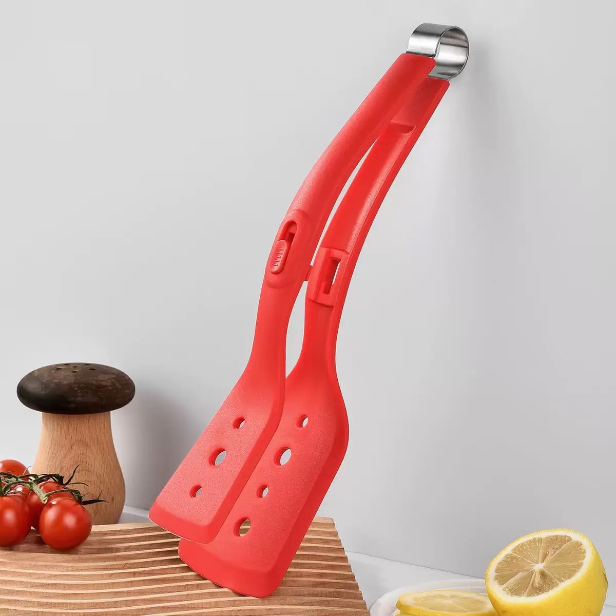 2-in-1 Silicone Spatula with Lock, Non-stick Kitchen Turner and Tongs